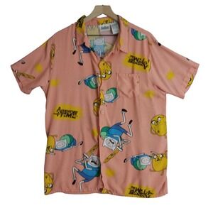 Adventure Time Shirt Mens‎ Large Peach Cartoon Button Up Finn Jake Short Sleeve